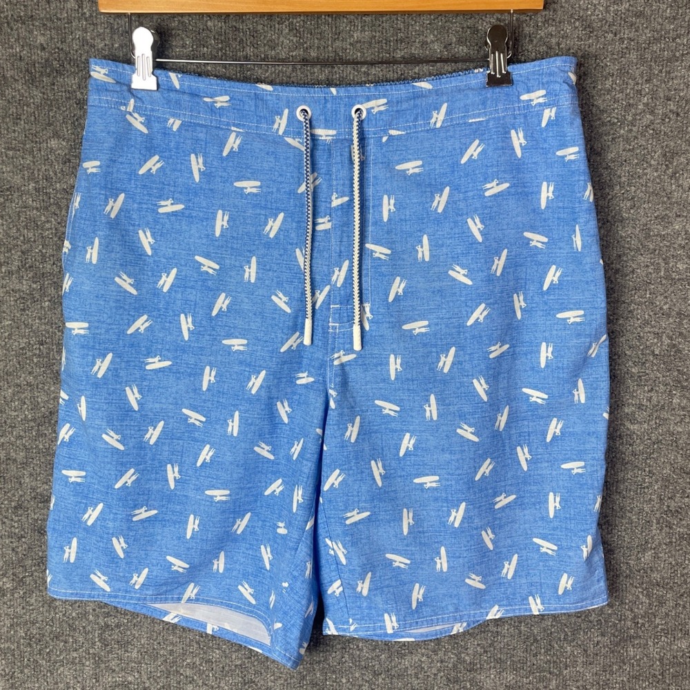 Johnnie-O Board Shorts Mens XL Blue Surfboard Print Swim Trunks